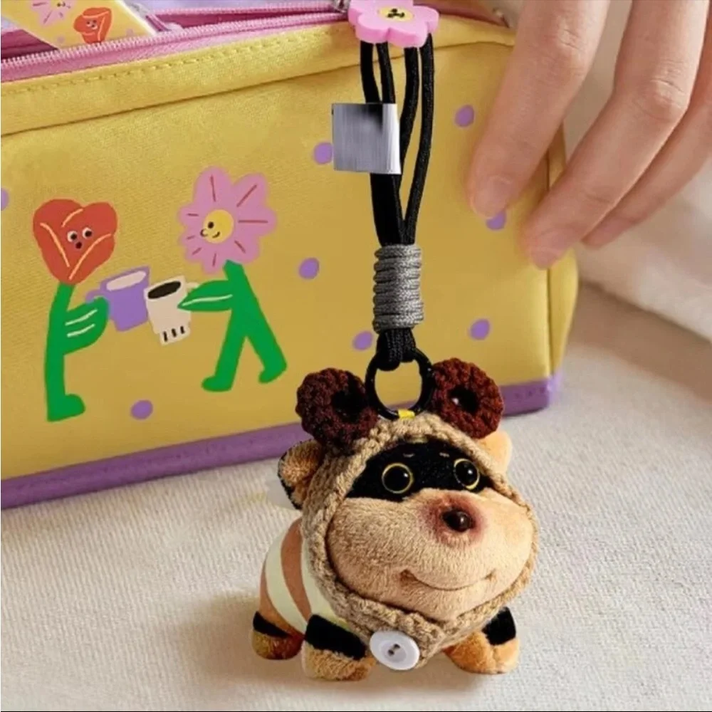 Dog Bee Adorable Brown and Tan Plush Keychain